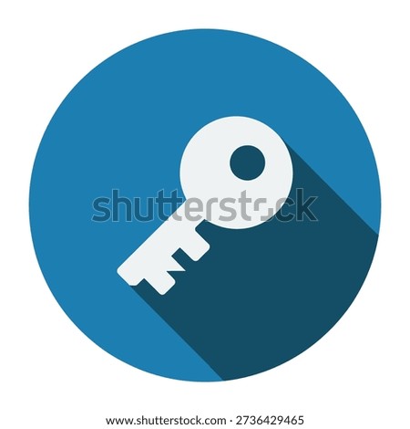 Blue circle icon with white key and long shadow icon