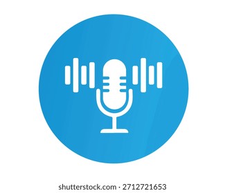 A blue circle icon with a white microphone and sound waves, symbolizing podcasting or audio recording on isolated transparent background
