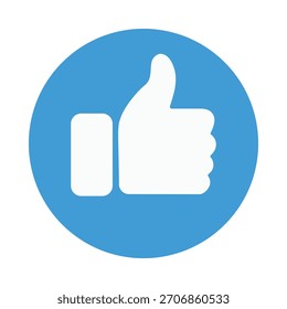 Blue circle icon with white thumbs up symbol for like