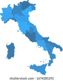 Blue circle Italy map on white background. Vector illustration.