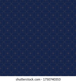 Blauer Kreis, japanischer Hintergrund. Endlose luxuriöse Tapete. Gold minimalistischer Vektorpatter. 
