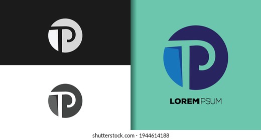 blue circle letter p logo set idea template vector