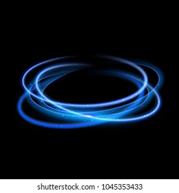 Blue circle light effect background. Swirl glow magic line trail. Light effect motion.