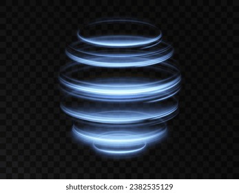 Blue circle light rotation effect glowing magic 3D vector image.