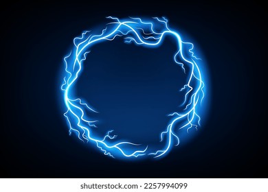 Blue circle lightning ring with sparks effect. Widescreen Vector Illustration