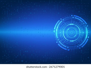 Tecnologia de círculo azul e circuito de linha tecnologia abstrata inovação conceito vetor fundo e luz brilhante 