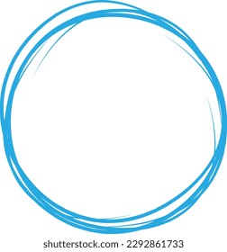 Línea de círculo azul dibujada a mano. Resaltar el círculo de dibujo a mano aislado en fondo blanco. Círculo redondo escrito a mano. Para marcar texto, nota, icono de marca, número, lápiz de marcadores, revisión de lápiz y texto, vector