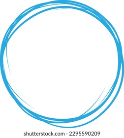 Blue circle line hand drawn. Highlight hand drawing circle isolated on white background. Round handwritten circle. For marking text, note, mark icon, number, marker pen, pencil and text check, vector