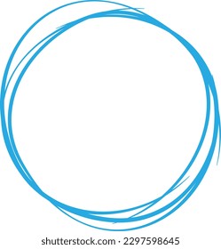 Blue circle line hand drawn. Highlight hand drawing circle isolated on white background. Round handwritten circle. For marking text, note, mark icon, number, marker pen, pencil and text check, vector