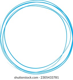 Línea de círculo azul dibujada a mano. Resaltar el círculo de dibujo a mano aislado en fondo blanco. Círculo redondo escrito a mano. Para marcar texto, nota, icono de marca, número, lápiz de marcadores, revisión de lápiz y texto, vector