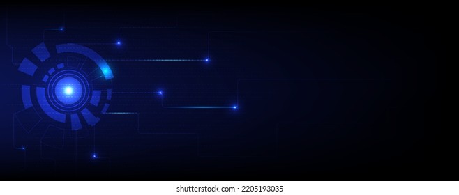 Tecnología de círculo azul y línea abstracta concepto de innovación tecnológica de fondo vectorial y luz brillante 