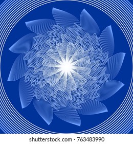 Blue circle mandala in optical art style for spiritual training and meditation, vector EPS 10