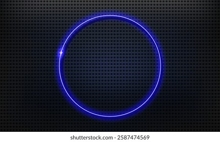 Blue circle neon frame with glow and sparkle effect.