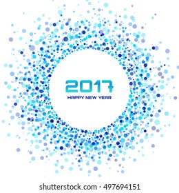 Blue Circle New Year 2017 on white Background. Transparent blue circles frame. Vector illustration