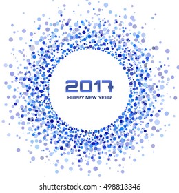 Blue Circle New Year 2017 on white Background. Transparent blue circles frame. Vector illustration