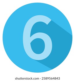 Blue circle with number 6. Typography design icon. Creative vector illustration for business option visualization