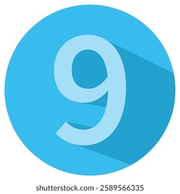 Blue circle with number 9. Typography design icon. Creative vector illustration for business option visualization