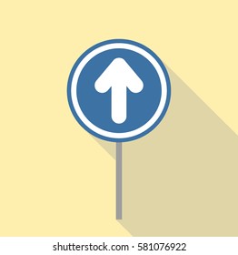 blue circle one way road traffic sign all in light brown or cream square flat design with shadow effect