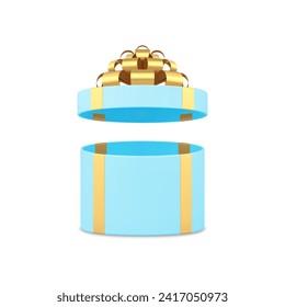 Blauer Kreis offene Geschenkbox mit goldenem Luxus-Bugband 3d-Symbol realistische Vektorgrafik