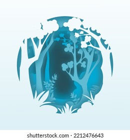 Blue Circle Paper Forest Background Papercut Design Vector