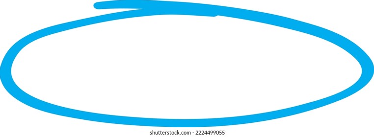 Blue circle, pen draw. Highlight hand drawing circle isolated on background. Handwritten blue circle. For marking text, numbers, marker pen, pencil, logo and text check, vector illustration