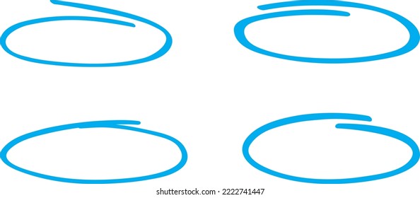 Círculo azul, conjunto de dibujo de lápiz. Resaltar el dibujo a mano de diferentes círculos aislados en el fondo. Círculo azul manuscrito. Para marcar texto, números, lápiz de marcadores, corrector de texto y lápiz, ilustración vectorial