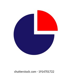 Blue circle pie with red quarter slice out for business, analysis and mathematical themes. 