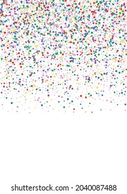 Blue Circle Rainbow Illustration. Dot Random Texture. Multicolored Birthday Confetti. Red Frame Round Background.