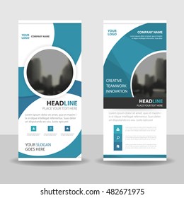 Blue Circle roll up business brochure flyer banner design , cover presentation abstract geometric background, modern publication x-banner and flag-banner, layout in rectangle size.