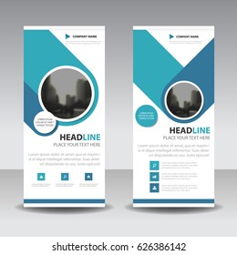Blue circle roll up business brochure flyer banner design , cover presentation abstract geometric background, modern publication x-banner and flag-banner, layout in rectangle size.