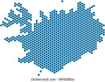Blue circle shape Iceland map on white background, vector illustration.