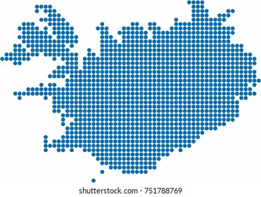 Blue circle shape Iceland map on white background. Vector illustration eps10.