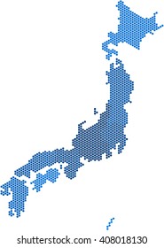 Blue circle shape Japan map on white background. Vector illustration.