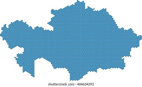 Blue circle shape Kazakhstan map on white background,