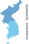 Blue circle shape North and South Korea map on white background, vector illustration.