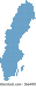 Blue circle shape Sweden map on white background, vector illustration.