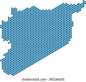 Blue circle shape Syria map on white background, 