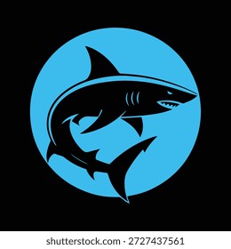 Elemento de design gráfico azul do tubarão círculo para logotipo ou ícone ícone do predador oceânico