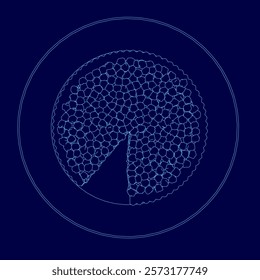 Blue circle with a slice of pie in it. The pie is made up of many small squares