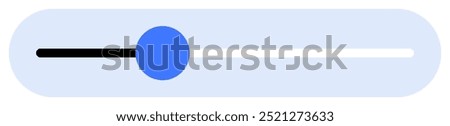 Blue circle slider on white and black linear track, set against light blue background with rounded edges. Ideal for user interface, web design, mobile apps, control settings, and sound control. Modern