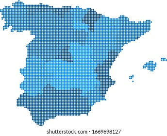 Blauer Kreis Spanien Karte auf weißem Hintergrund. Vektorillustration.