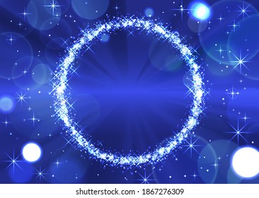 Blue circle with sparkles and free space in center isolated on black background. Rotating blue light shiny with sparkles, Suitable for product advertising, product design, and other. Vector data.