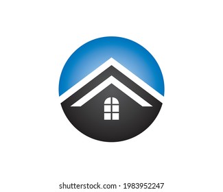 blue circle sphere of twin roof house logo