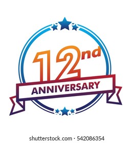 blue circle and star with purple ribbon 12nd anniversary design vector 