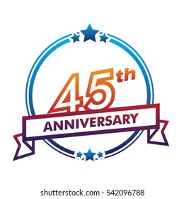 blue circle and star with purple ribbon 45th anniversary design vector 
