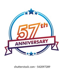 blue circle and star with purple ribbon 57th anniversary design vector 