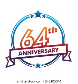 blue circle and star with purple ribbon 64th anniversary design vector 