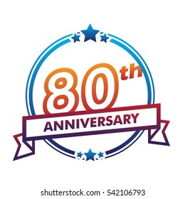 blue circle and star with purple ribbon 80th anniversary design vector 