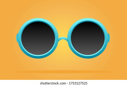 Blue circle sunglasses summer background.Vector illustration of  circle sunglasses with sunny background.
