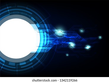 blue circle technology abstract background, cyberspace digital system wallpaper, template for website cover poster banner brochure and more, flat vector design 